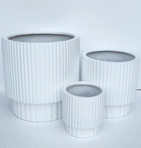 WHITE RIDGED CYLINDER POT | PLANTER - SET OF 3 - 50% OFF