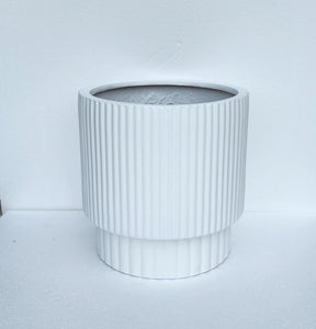 WHITE RIDGED CYLINDER POT | PLANTER - SET OF 3 - 50% OFF